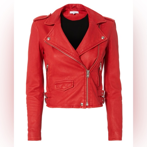 IRO Asheville Red Leather Moto Jacket Size 2 Biker Edgy - Picture 1 of 5